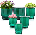Set of 6 Self Watering Plant Pot 3 Sizes Plastic Double Layer Self Watering Flower Pot with Multi Mesh Drainage Holes Wicking Reservoir for Indoor Outdoor Garden Plants(Green)