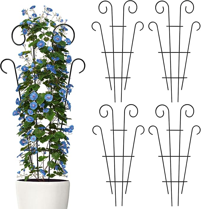 4 Pack 32'' Indoor Plant Trellis for Potted Plants Climbing, Outdoor Metal Garden Trellis Houseplants Flowers Vine Ivy, Wave Shape, Black