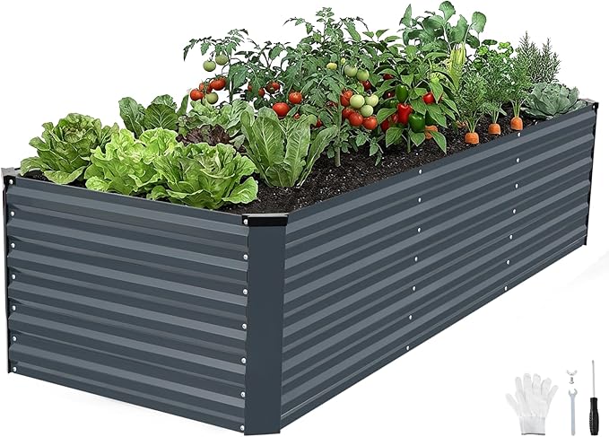 INNO STAGE 8x3x2ft Galvanized Raised Garden Bed, Raised Garden Bed Kit-Metal Planter Box Outdoor, Planting for Vegetables, Fruits, Herbs, Flowers, Grey