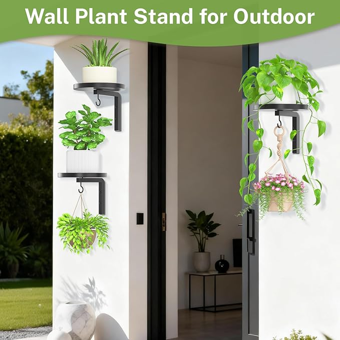 iDavosic.ly Wall Plant Holder Set of 3 for Indoor Outdoor, Metal Hanger with 3 Hooks, Floating Flower Display Stand for Window, Space Saving & Easy to Assemble (Pots/Chains/Plants Not Included)