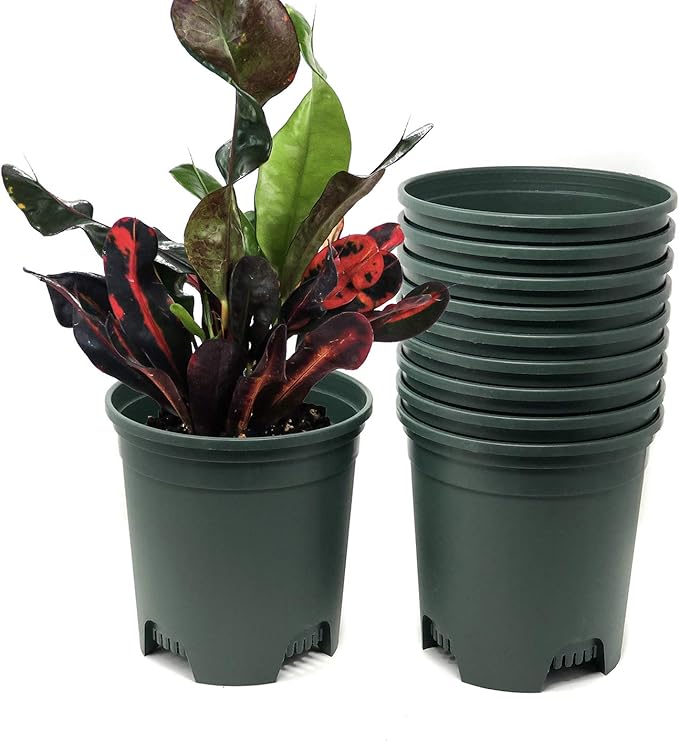 1.5 Gallon Green Nursery Pot Plastic Planters for Outdoor Indoor Plants Gardening Flower Pots 10-Pack 7.5 in Pot Liners with Drainage Holes