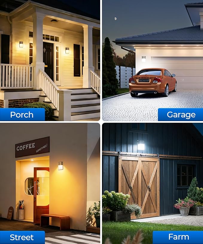 CINOTON 30W 3CCT LED Wall Pack Light with Dusk to Dawn Sensor, 3000K/4000K/5000K Selectable, 3600LM, Outdoor Wall Lights IP65 Waterproof LED Security Flood Lighting for Garage Porch UL-Listed 2 Pack