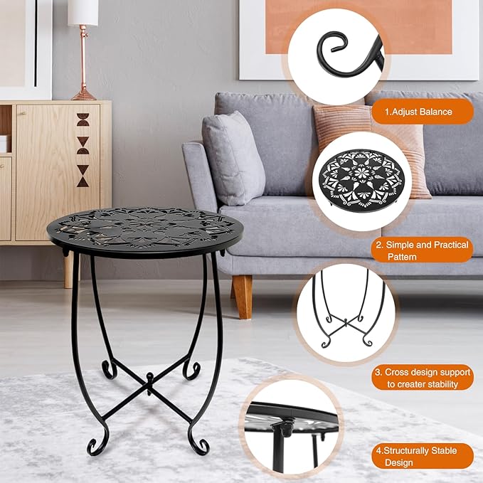 Patio Side Table, Weather Resistant Metal Side Table, Small Round Outdoor End Table Accent Side Table for Patio Yard Porch Balcony Garden Bedside Plant Stand Indoor Outdoor (H 17Inch) (1)