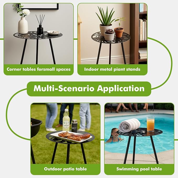1 Pack Extra-Large Metal Outdoor Side Tables 18 Inches Outside End Table for Patio Round Accent Garden Corner Table for Small Spaces, Balcony, Porch Plant Stand Indoor