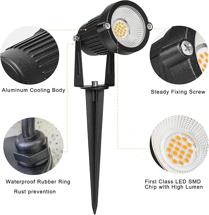 Low Voltage Landscape Lights IP65 Waterproof 7W 700LM LED Outdoor Lighting with Connectors for Garden Yard Pathway Pool | 12V 24V 2700K Tree Spotlights | Warm White - 6 Pack