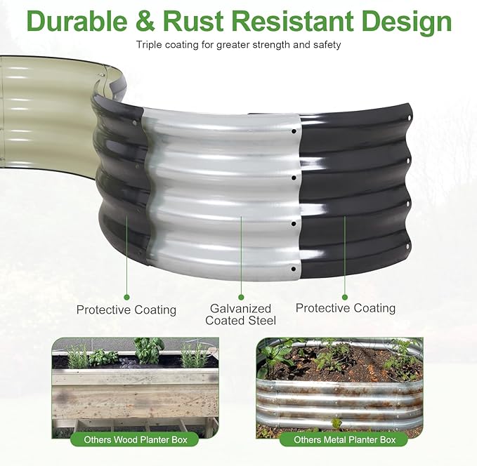 Galvanized Raised Garden Bed Outdoor- Raised Beds for Gardening| Metal Planter Box, Steel Raised Garden Bed Kit with Safety Edging and Gloves for Vegetables, Flower, Herbs (8x2x1FT, Gray)