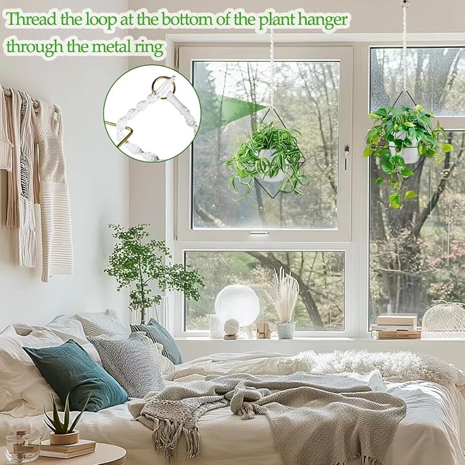 Hanging Planters for Indoor Plants, 2 Set Self Watering Hanging Flower Pots, Modern Hanging Plant Baskets with Metal Plant Holder & 6.5 Inch Plastic Pots for Garden Home Decor (White)