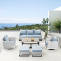 Belord 6 Piece Outdoor Furniture Patio Wicker Sofa Set, Oversize Outdoor Swivel Rocker Chairs with Rattan Ottomans, Conversation Sets Patio Furniture Come with Removable Cushion Baby Blue, Light Grey