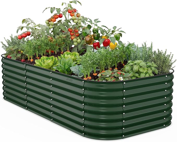 Kesfitt Raised Garden Bed Outdoor, Galvanized Steel Metal Raised Bed Planter for Vegetables & Garden, 24-Inch Deep Open Bottom Backyard Bed 8x4x2 ft, Forest Green
