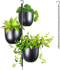 3 Tier Hanging Planters for Indoor & Outdoor, Stackable Black Metal Plant Hanger with 6 Inch Flower Pots, Oval Wall & Ceiling Plant Holder for Modern Home Decor, Balcony, Window, Patio (No Plants)