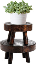 TOPZEA Set of 2 Mini Wooden Stool Display Stand, Wood Riser for Bonsai, Flower Pot, Small Potted Plant Stands Round Rustic Planter Stools Pedestal Risers for Garden, Patio, Home