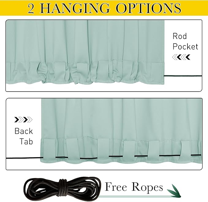 NICETOWN 2 Panels Weighted Blackout Aqua Blue Outdoor Curtains for Patio Waterproof, Top & Bottom Grommet & Back Tab Fixed Windproof Drapes Thermal Insulated for Pool with Rope, W52 x L84
