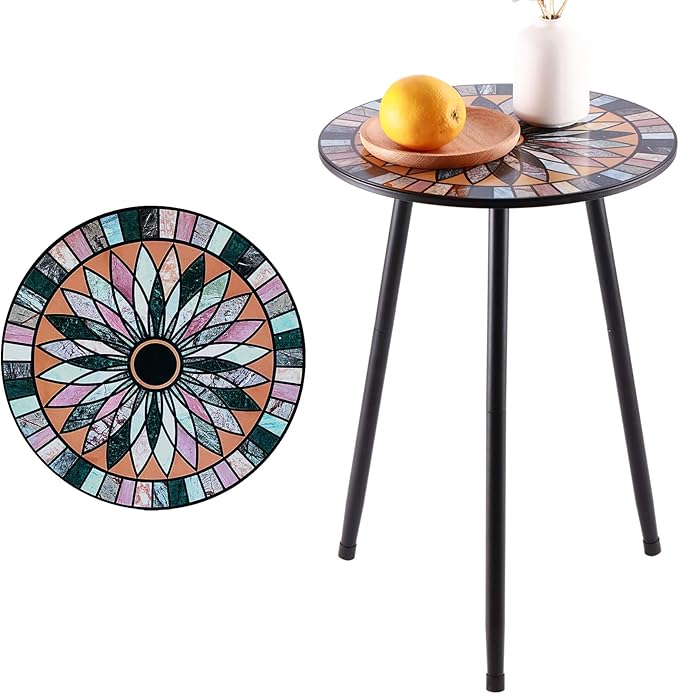 Party Zealot 1 Pack Metal Mosaic Round Side Table Small 13.4" End Patio Round Accent Table Garden Corner Stand for Small Spaces Weather-Resistant for Balcony Plant Stand Indoor Outdoor