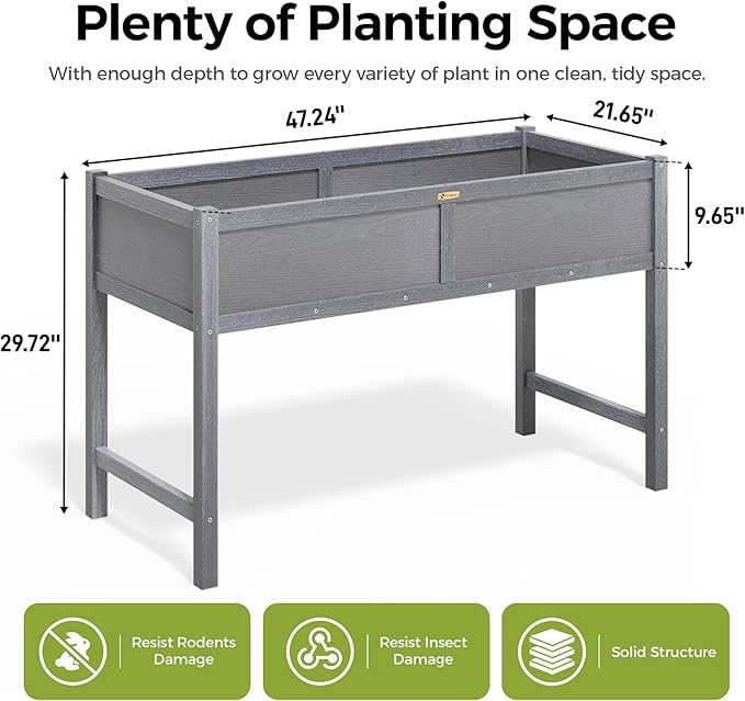 TT Nature HDPE Raised Garden Bed with Legs, Outdoor Elevated Planter Box for Vegetables, Herbs & Flowers, Weather-Resistant Raised Garden Beds for Patio, Balcony & Backyard Gardening