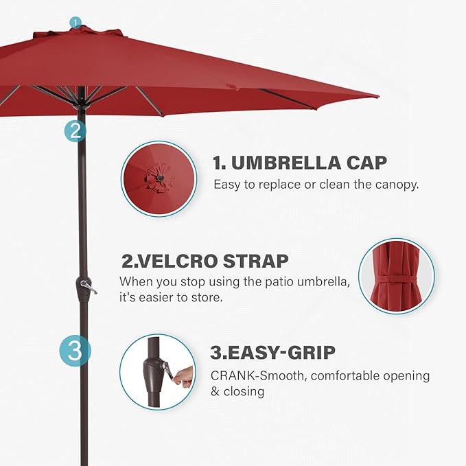 MEWAY 12ft Patio Umbrella Outdoor Table Umbrellas with Crank, Market Umbrella 8 Sturdy Ribs for Deck, Garden, Pool and Backyard, Red