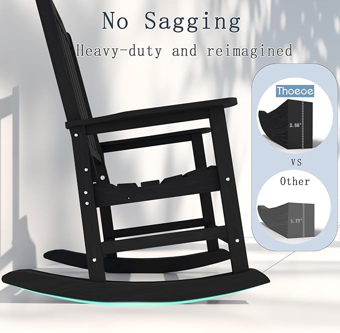 Oversized Rocking Chair Set of 4, Outdoor Rocking Chair for Adults, All Weather Resistant Porch Rocker for Lawn Garden, Black