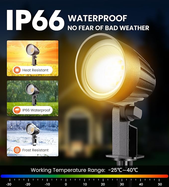 MEIKEE 15W 1500LM Low Voltage Landscape Lighting 12-24V Warm White LED Landscape Lights IP66 Waterproof Outdoor Garden Spotlights Pathway Tree Wall Fence Flood Lighting(10 Pack)