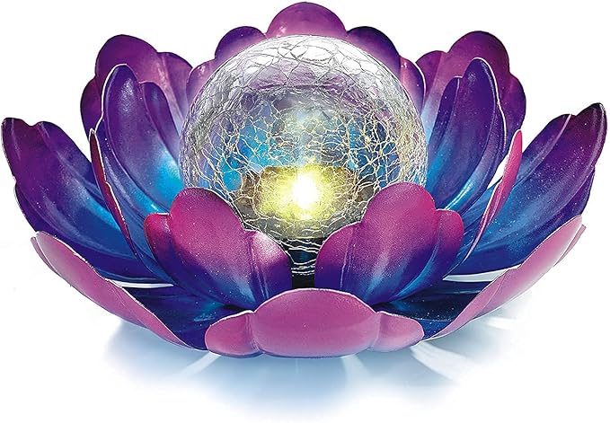 WNP Solar Lotus Flower Light Outdoor Decorations,Solar Powered Outdoor Garden Decorative,Garden Decor Birthday Gift for Women Mom Grandma Decor Light,Waterproof Metal Lotus Yard Outside Decoration
