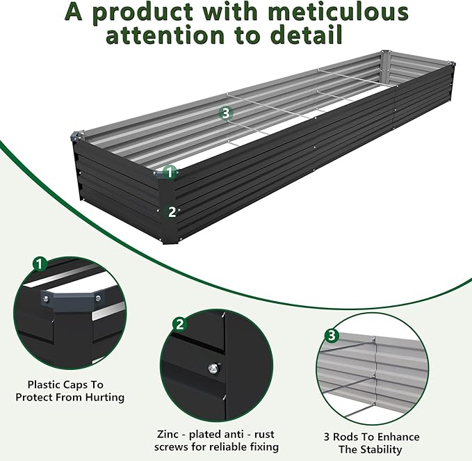 12×2×1FT(2PCS) Galvanized Raised Garden Bed Kit, Metal Planter Boxes,Large Outdoor Planters Garden for Planting Vegetables,Flowers,Herbs -Black