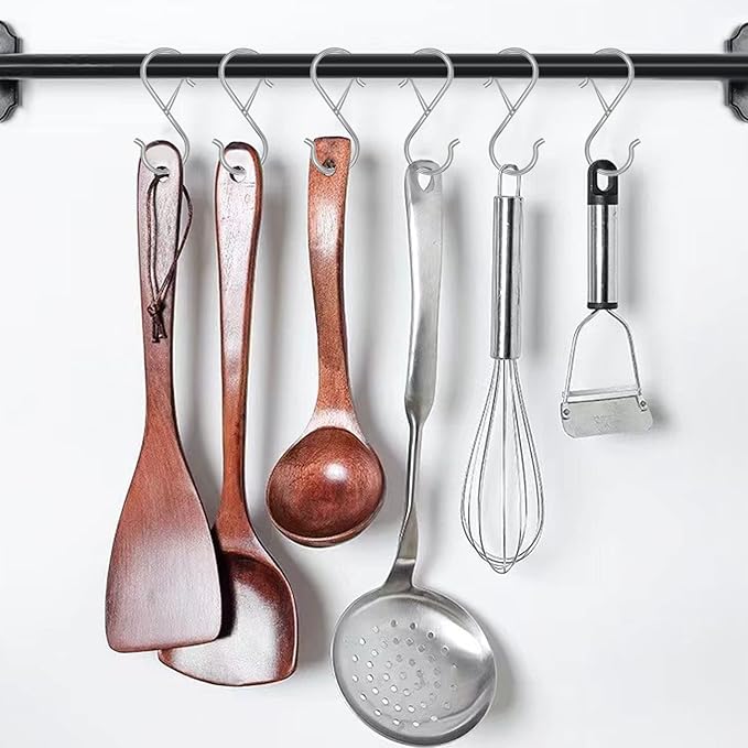48 Pack S Hooks for Hanging, 3.5 inch Heavy Duty Metal S Hooks with Safety Buckle S Shaped Hooks Pot Rack Closet Hooks for Hanging Plants, Clothes, Kitchen Utensil, Pots, Pans, Bags (Silver)