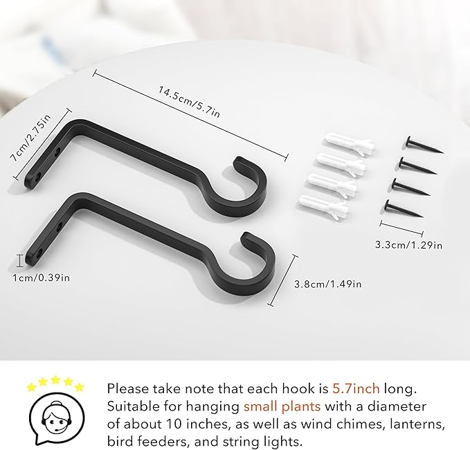 5.7 Inch 2 Pack Heavy Duty Outdoor Plant Hangers, Iron Hanging Plant Brackets for Hanging Plants Outside, Metal Plant Hooks Plant Wall Hooks for Hanging Lantern, Bird Feeder