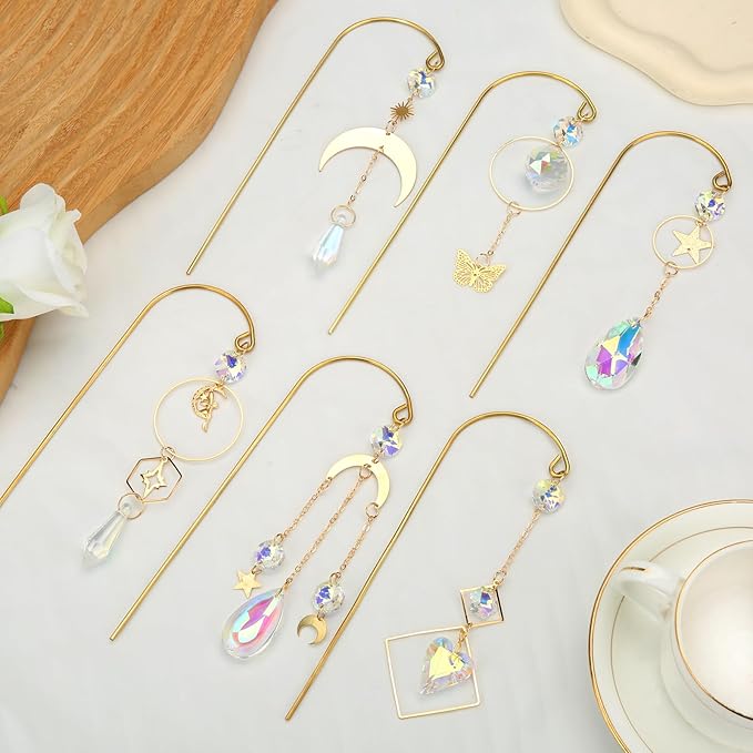 Crystal Suncatcher, 6 Pack Garden Suncatchers Small Trellis for Potted Plants Indoor Plant Trellis Sun Catchers Decoration for Garden Home Window