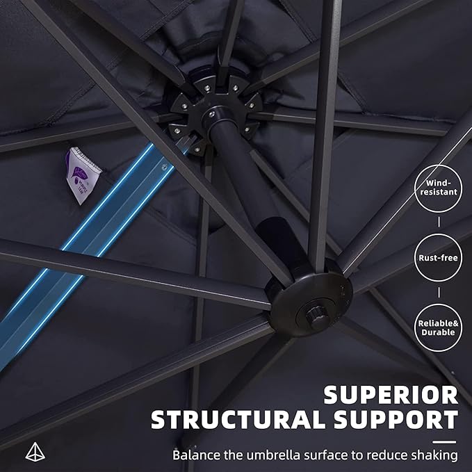 PURPLE LEAF 10' X 13' Patio Umbrella with Base Outdoor Cantilever Rectangle Offset Umbrella with 360-degree Rotation for Garden Deck Pool Patio Light Grey