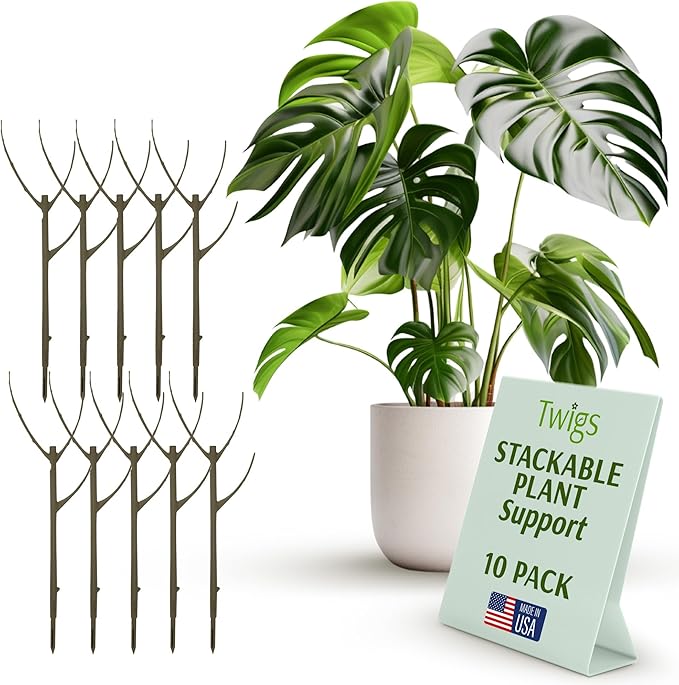 Stackable Plant Support Stakes, Indoor & Outdoor Houseplant Stem Support, Garden Accessories, Durable Trellis Alternative for Climbing & Potted Plants - Moonstone, 10 Pack, 17" L