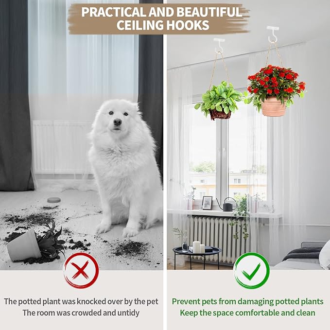 Plant Hooks for Hanging Plant Bracket 6inch Metal Plant Hanger Decorative Wall-Plant Wall Hanger for Hanging Lanterns, Bird Feeder, Flower Basket, Home Decor Indoor & Outdoor 4 Pack(White)