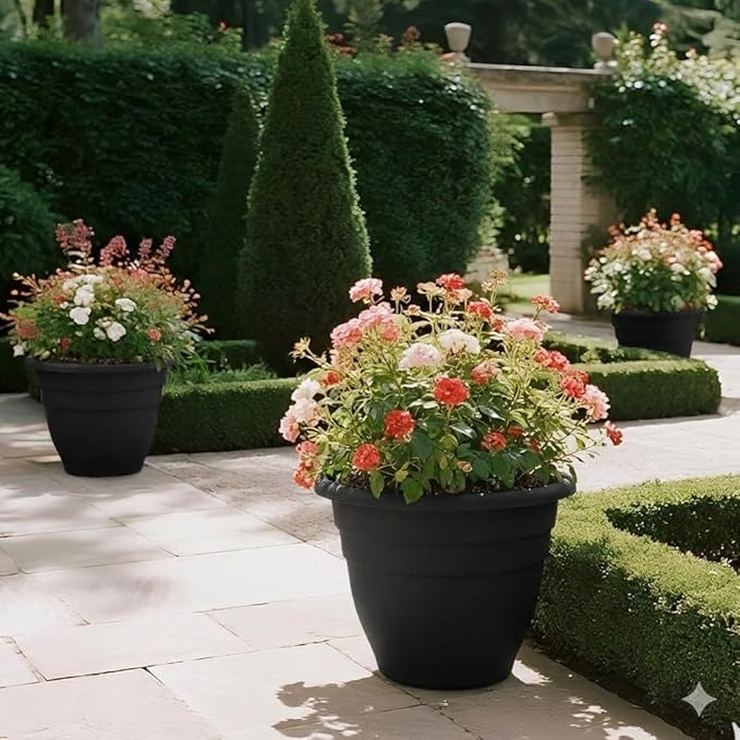 20 Inch Large Plant Pots Outdoor,6 Pack Black Plastic Planters with Drainage Holes,Heavy Duty Lightweight Flower Pots for Trees,Fiddle Leaf Fig,Palm,Patio & Garden