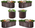 A ANLEOLIFE Set of 6, 30 Inch Extra Tall Galvanized Raised Garden Beds Kit, Large Oval & Round Metal Planters – Ideal for Backyard Vegetables Flowers Herbs, CaféBronze