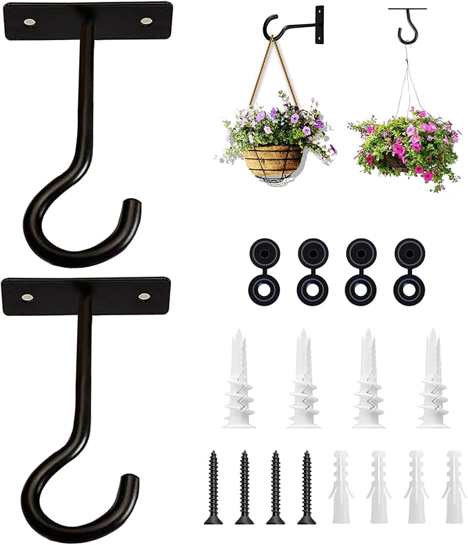 2Pack 4Inch Ceiling Hooks for Hanging Plant, Hanger for Indoor and Outdoor Plant Pots Holder, Wall Hook for Planters, Flower Basket, Wind Chimes, Lanterns, Lights, Bird Feeders, Home Decor-Black