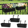 3 Pack Metal Railing Planters, 16 Inch Large Rectangular Hanging Flower Pots with Detachable Hooks & Drainage Holes, Fits Rails up to 2.5", Galvanized Iron Window Box for Balcony Garden - Black