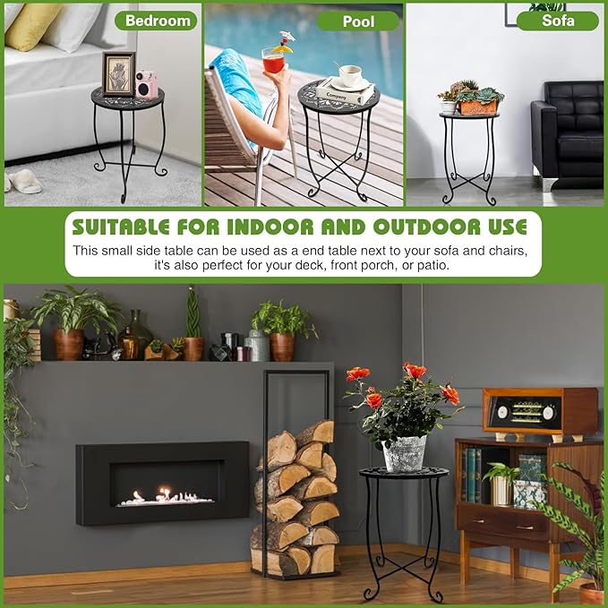 Fashion&cool Side Tables for Small Space, Metal Outdoor Indoor Round Side Table, Small End Table Pool Chair Side Table for Patio Yard Porch Balcony Garden Bedside Plant Stand