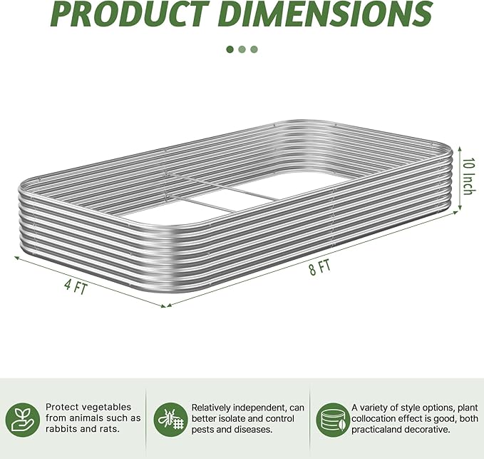 3 Pack 8x4FT Raised Beds for Gardening, Corrugated Galvanized Steel Raised Garden Bed, Outdoor Metal Above Ground Garden Bed for Vegetables and Flowers