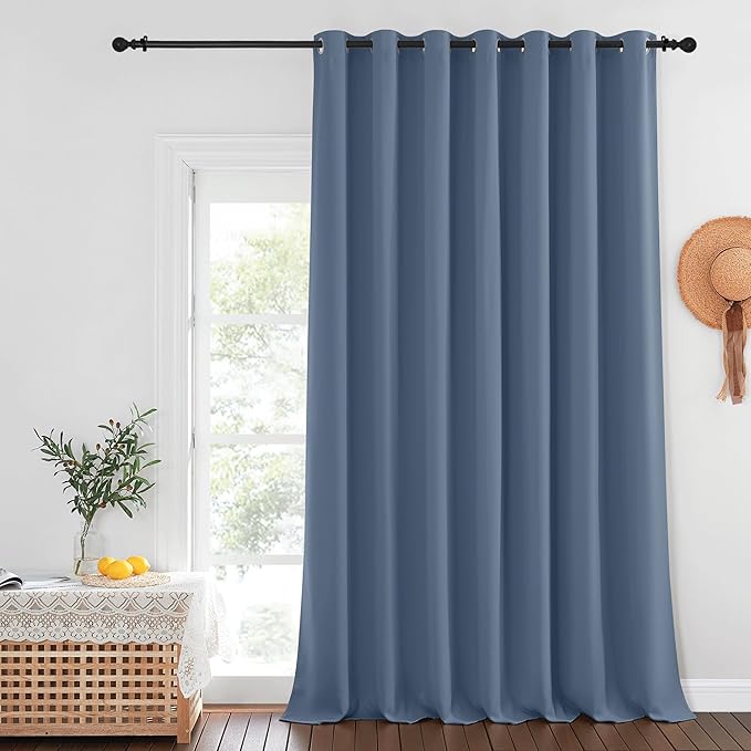 NICETOWN Stone Blue Blackout Curtains for Bedroom/Living Room 132 Inch Length - Thermal Insulated Room Darkening Grommet Top Window Curtains (100 by 132 - Inch, 1 Panel)