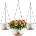 3-Piece Set of 10-Inch Hanging Planters with Automatic Watering System and Drip Tray, Includes Metal Chain, Suitable for Various Indoor and Outdoor Plants and Flowers, White-Brown