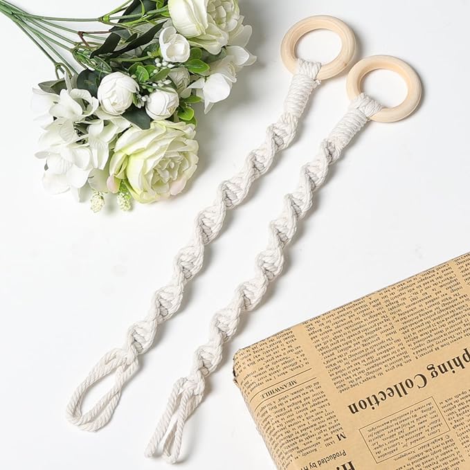 3 Pack Adjustable Macrame Plant Hanger Extenders Connectable Rope Hanging Plant Extender Handmade Woven Hanging Basket Extension with Wooden Ring for Indoor Outdoor Plant Pot Holder (Style 1, 3)