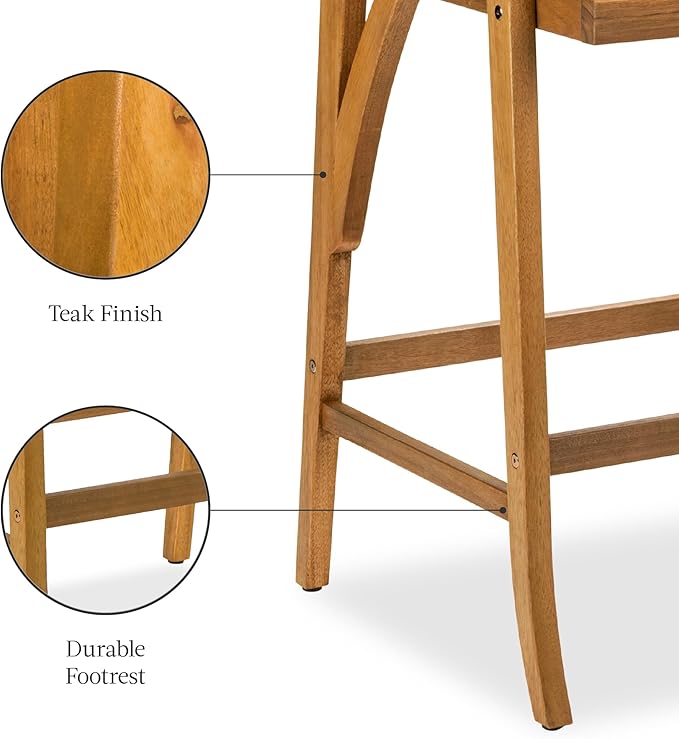 Best Choice Products Set of 2 Outdoor Acacia Wood Bar Stools Bar Chairs for Patio, Pool, Garden w/Weather-Resistant Cushions - Sage