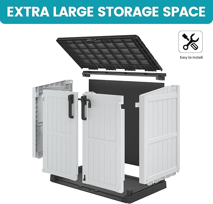 LHBcraft Outdoor Storage Cabinet 36 Cu Ft with Lockable Doors, Portable Horizontal Storage Shed, Resin Outdoor Storage Box Waterproof for Patio-Easy to Assemble