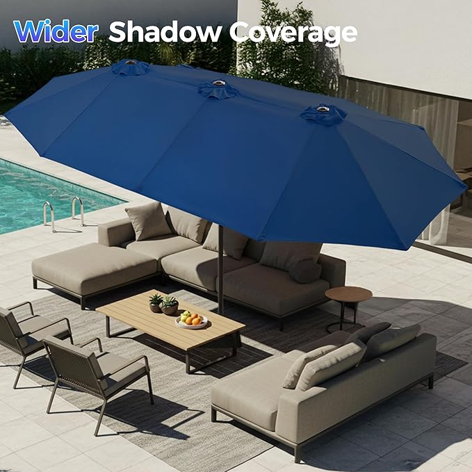 SUPERJARE 13FT Outdoor Umbrella for Patio, Double sided Pool Umbrellas with Fade Resistant Canopy, Large Table Umbrella for Deck, Market, Backyard - Navy Blue