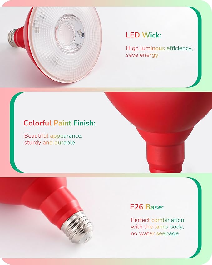 EDISHINE St.Patrick's Day/Easter Decorations PAR38 Red & Green LED Flood Light Bulbs Outdoor, Dimmable LED Light Bulb, 18W(120W Equivalent), Outdoor Weatherproof Light Bulb, E26 Base, 2 Pack