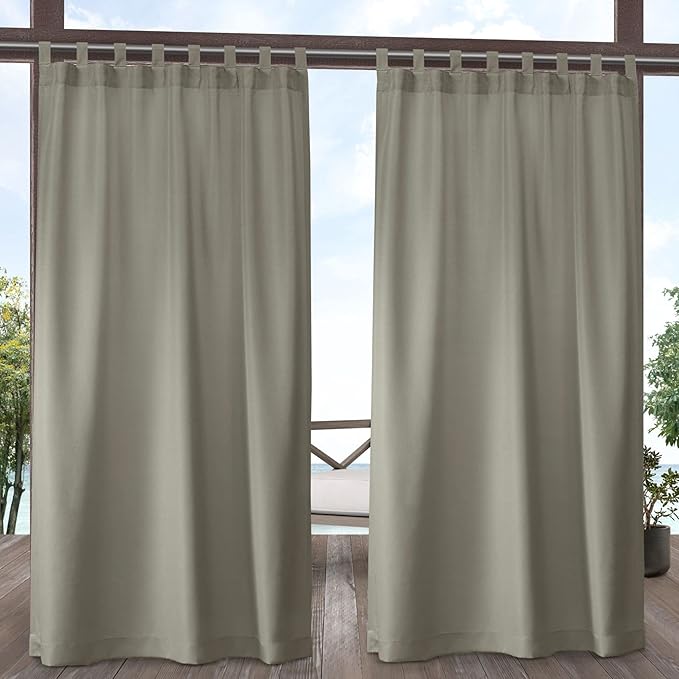 Exclusive Home Cabana Solid Indoor/Outdoor Light Filtering Hook-and-Loop Tab Top Curtain Panel, 54"x84", Taupe, Set of 2