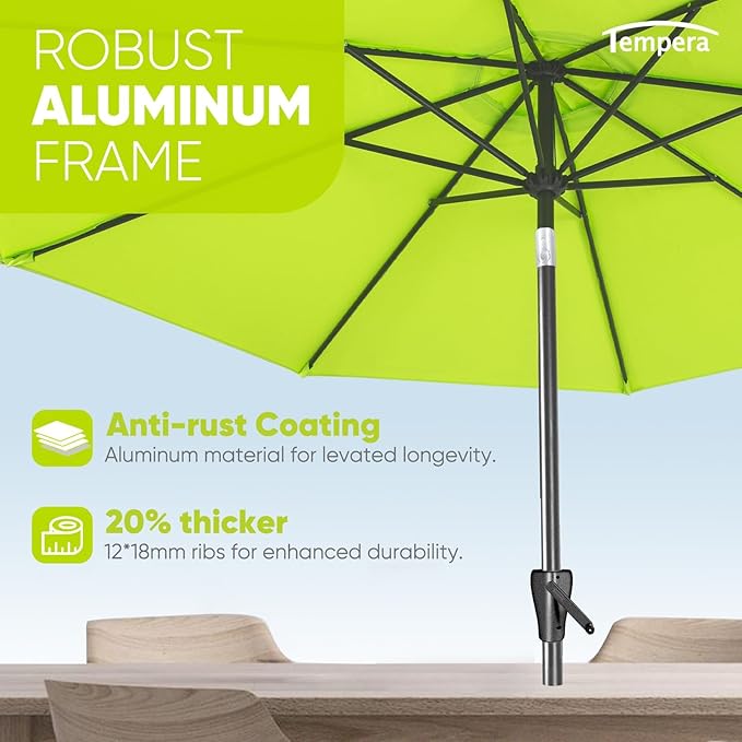 Tempera Patio Market Outdoor Table Umbrella with Auto Tilt and Crank, Large Sun Umbrella with Sturdy Pole & Fade Resistant Canopy, Easy to Set