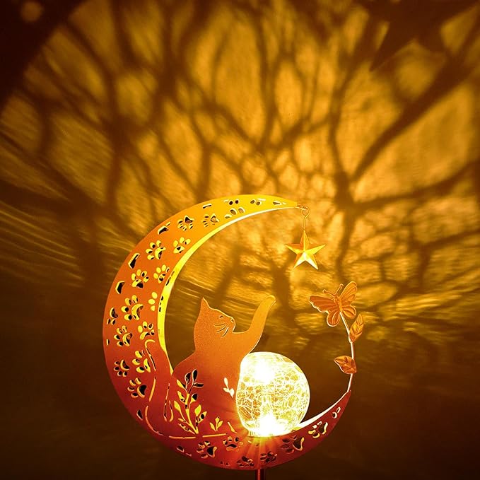 ZNYCYE Solar Lights Outdoor Decorative Moon Cat Butterfly Solar Stake Lights Birthday Gifts for Women mom Grandma, Garden Decor Waterproof for Walkway, Yard, Lawn, Patio (Warm White)