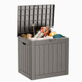 ROJIK Outdoor Storage Housing Deck Box - Waterproof Patio Furniture, Garden Tools, Cushions, Pool Accessories Storage Bench with Lockable Lid and Side Handles (Grey)