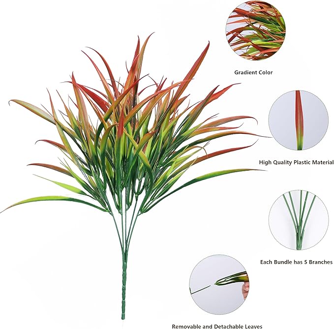 Ivydale 12Pcs Fake Plants Outdoor Artificial Plastic Grass Spring Decoration UV Resistant Faux Greenery Stems Bushes Outside Fake Plants for Planters Patio Porch Window Box Pathway Garden Home Decor