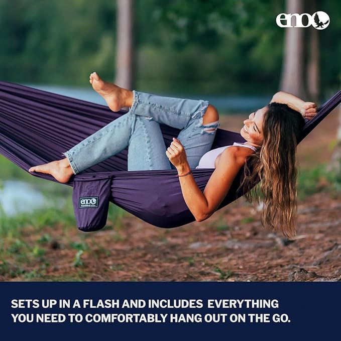ENO TravelNest Hammock & Straps Combo - Portable Hiking and Camping Hammock with Straps Included - Travel Hammock for Camping, Hiking, Backpacking, a Festival, or The Beach + Straps Combo - Plum