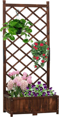 Anraja Raised Garden Bed with Trellis Wooden Planter Box Outdoor Wood Privacy Screen for Climbing Plant Planting Flower Patio Tomato Vegetable Herb Balcony Porch 29.5" L x 17.0" W x 67.0" H