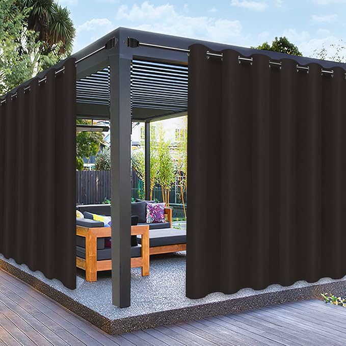PureFit Outdoor Curtains for Patio Waterproof Weatherproof, UV Resistant Outside Curtains for Gazebo, Front Porch, Pergola, Sun Blocking Privacy Curtain, 100W x 108L inch, 1 Panel, Chocolate
